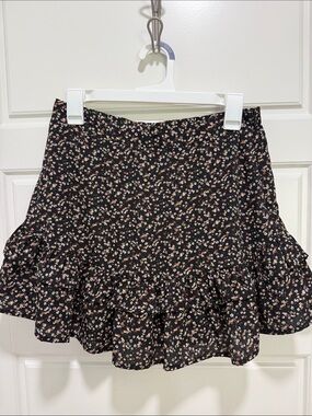Papaya Black Floral Ruffle Mini Skirt
